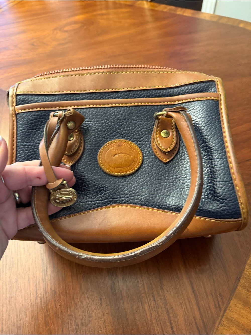 Dooney and Bourke leather Top-Handle Satchel in black  and Tan